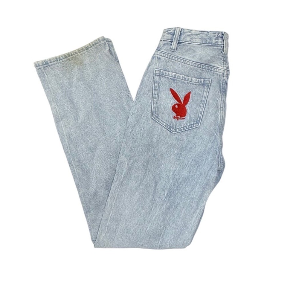 Playboy by PacSun Light Wash Distressed High Rise Straight Leg Jeans 24